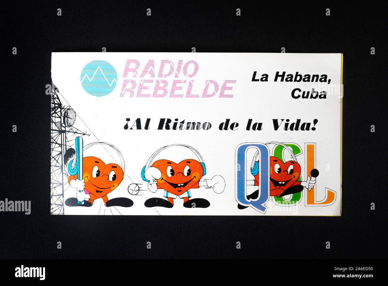 An old QSL card of Radio Rebelde in Cuba Stock Photo