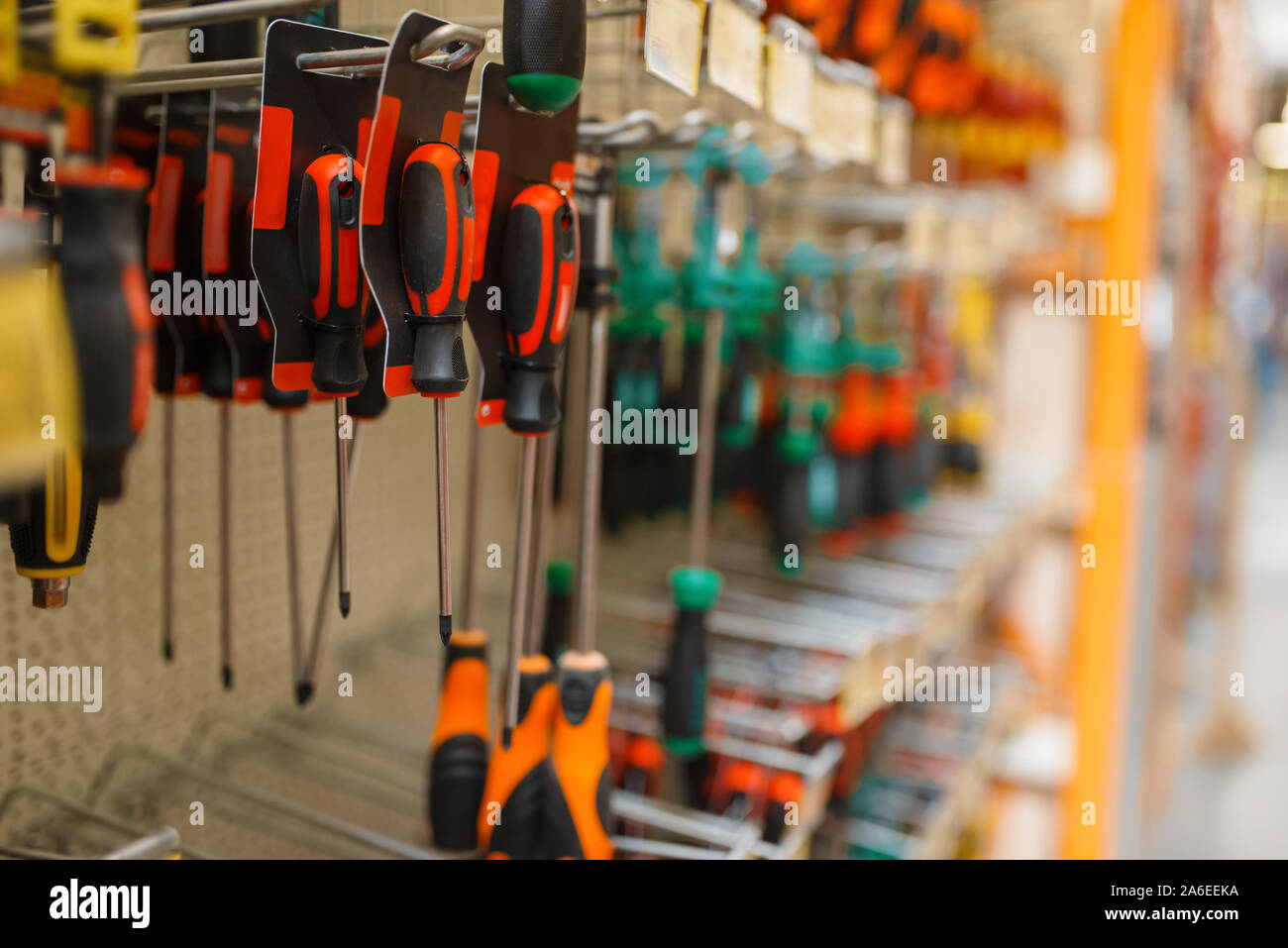 Hardware store assortment, shelf with screwdrivers Stock Photo Alamy