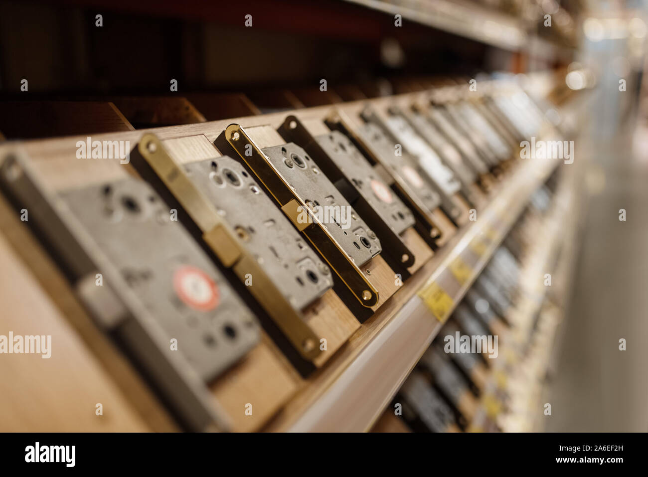 Hardware store assortment, shelf with door locks Stock Photo Alamy