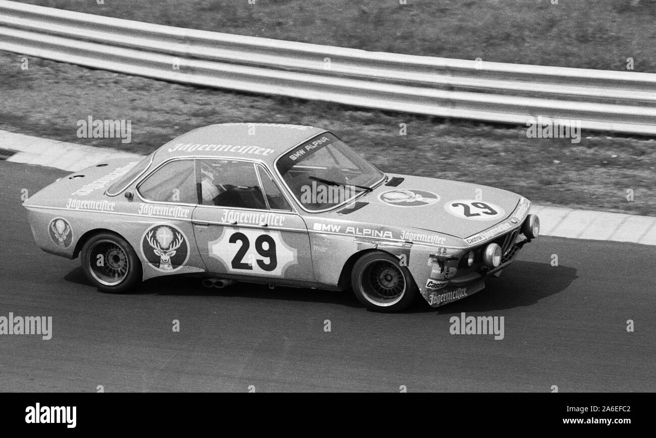 BMW Alpina 3.0 CSL at a touring car race in the 1970s at the Nuerburgring, Germany Stock Photo