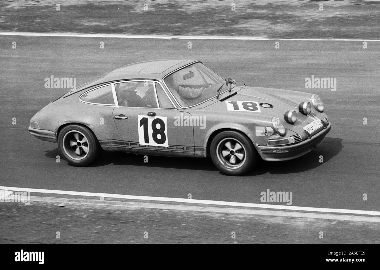 Porsche 911 at a touring car race in the 1970s at the Nuerburgring, Germany Stock Photo