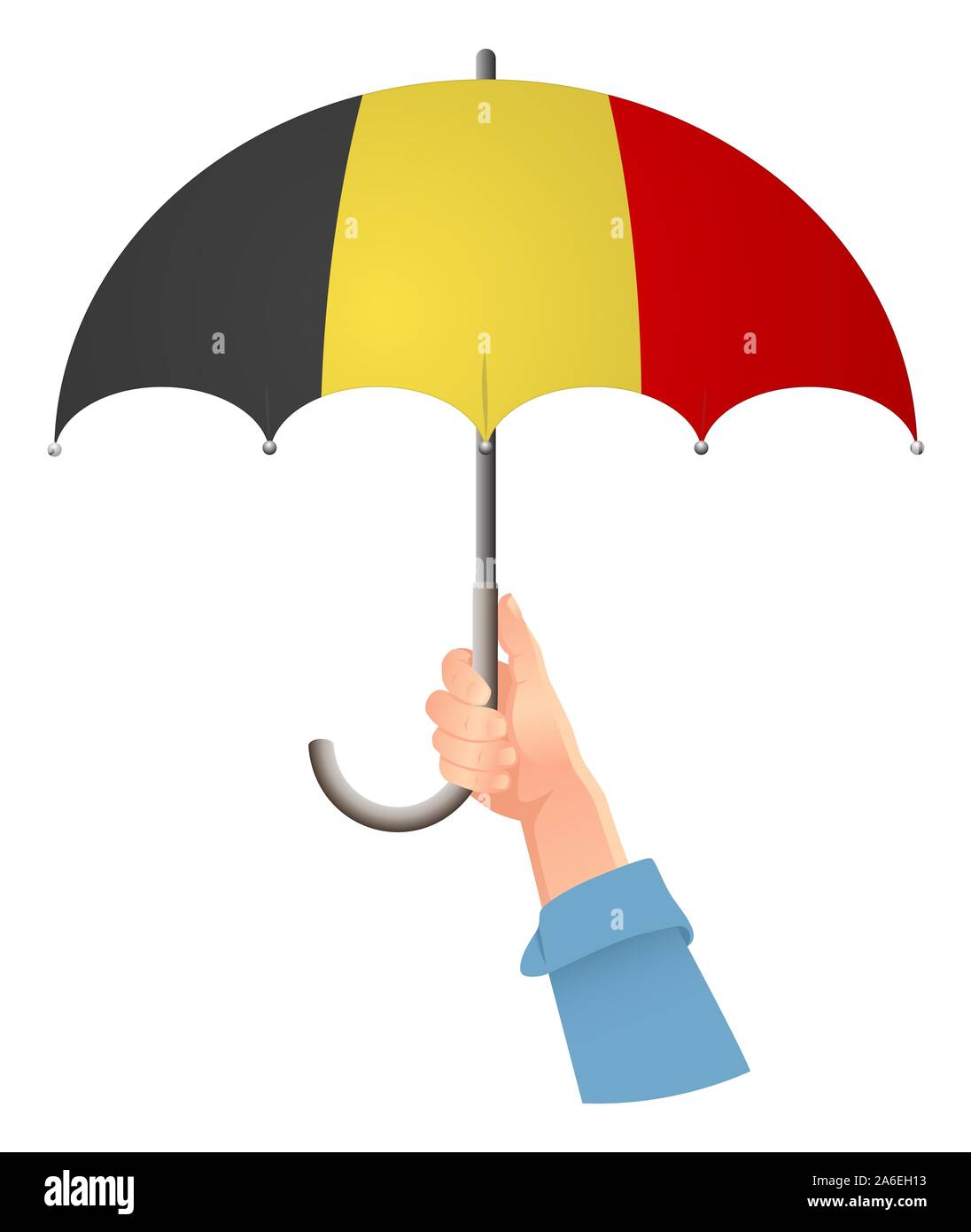 Belgium flag. Hand holding umbrella. Social security concept. National flag of Belgium  illustration Stock Photo