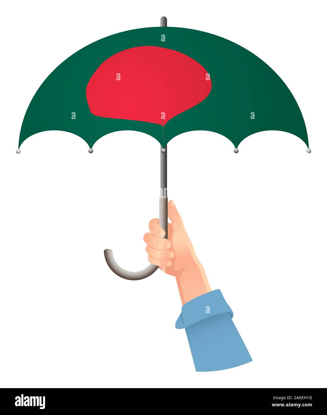 Bangladesh flag. Hand holding umbrella. Social security concept