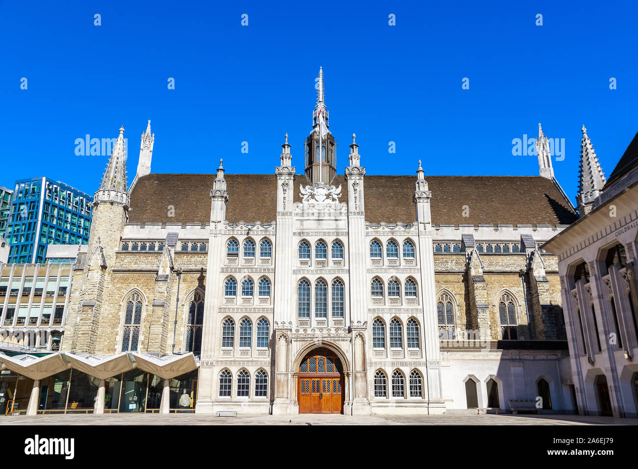 Exterior of Guildhall in the City of London, England against a ...