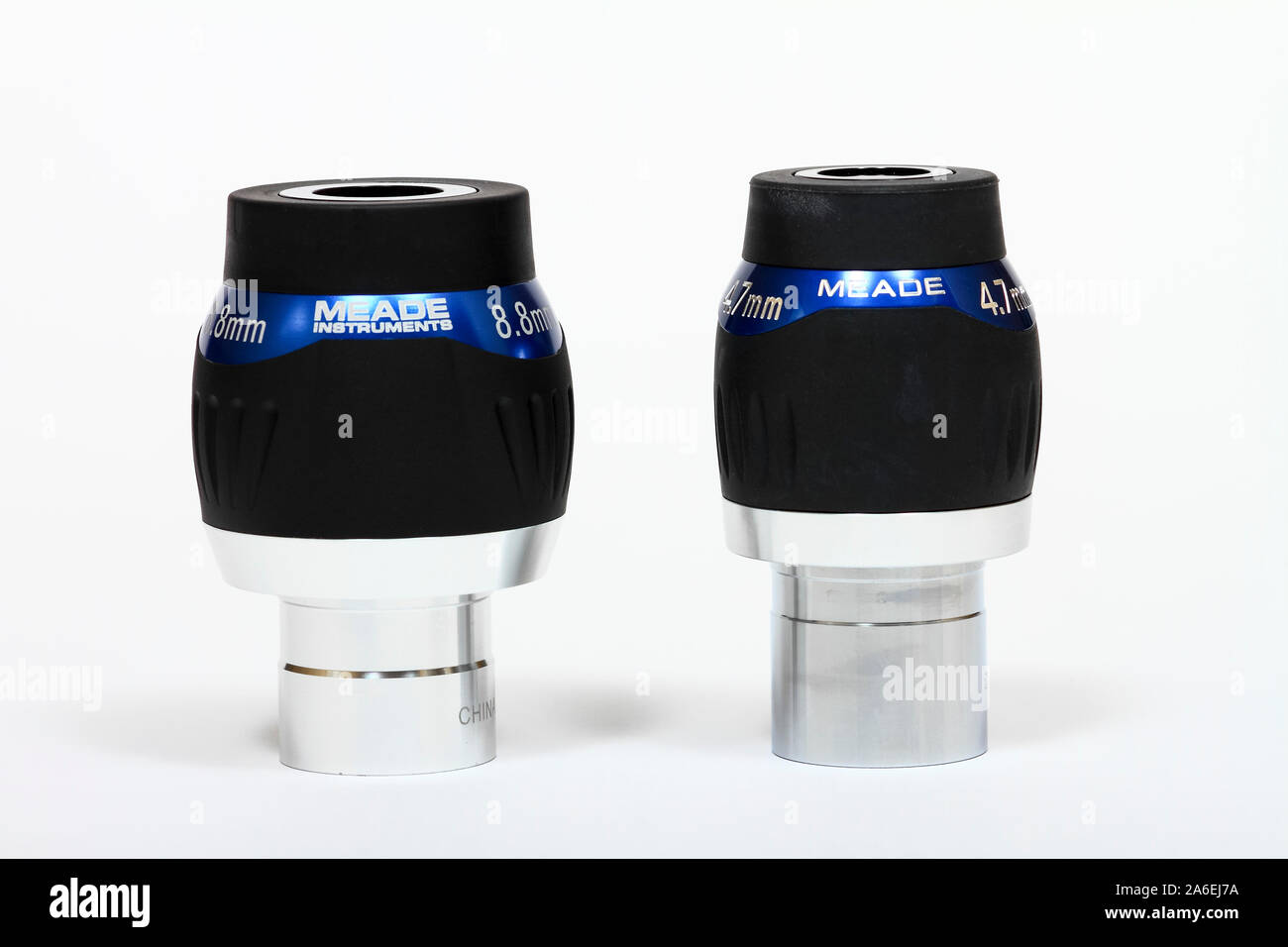 Meade 4.7mm and 8.8mm focal length telescope eyepiece isolated on a