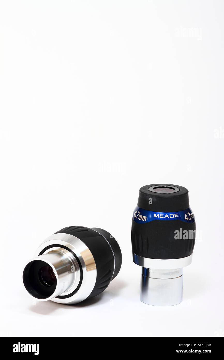 Meade 4.7mm and 8.8mm focal length telescope eyepiece isolated on a