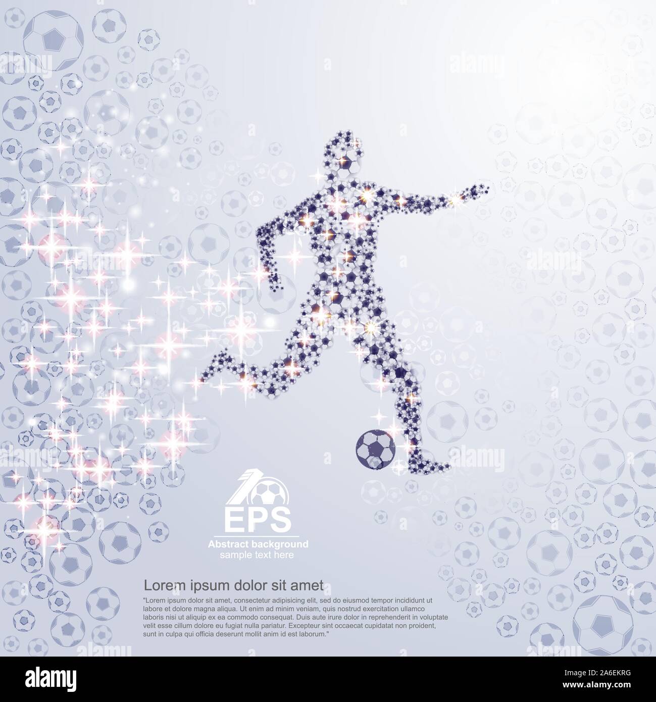 abstract football background with shadow football balls and footballer