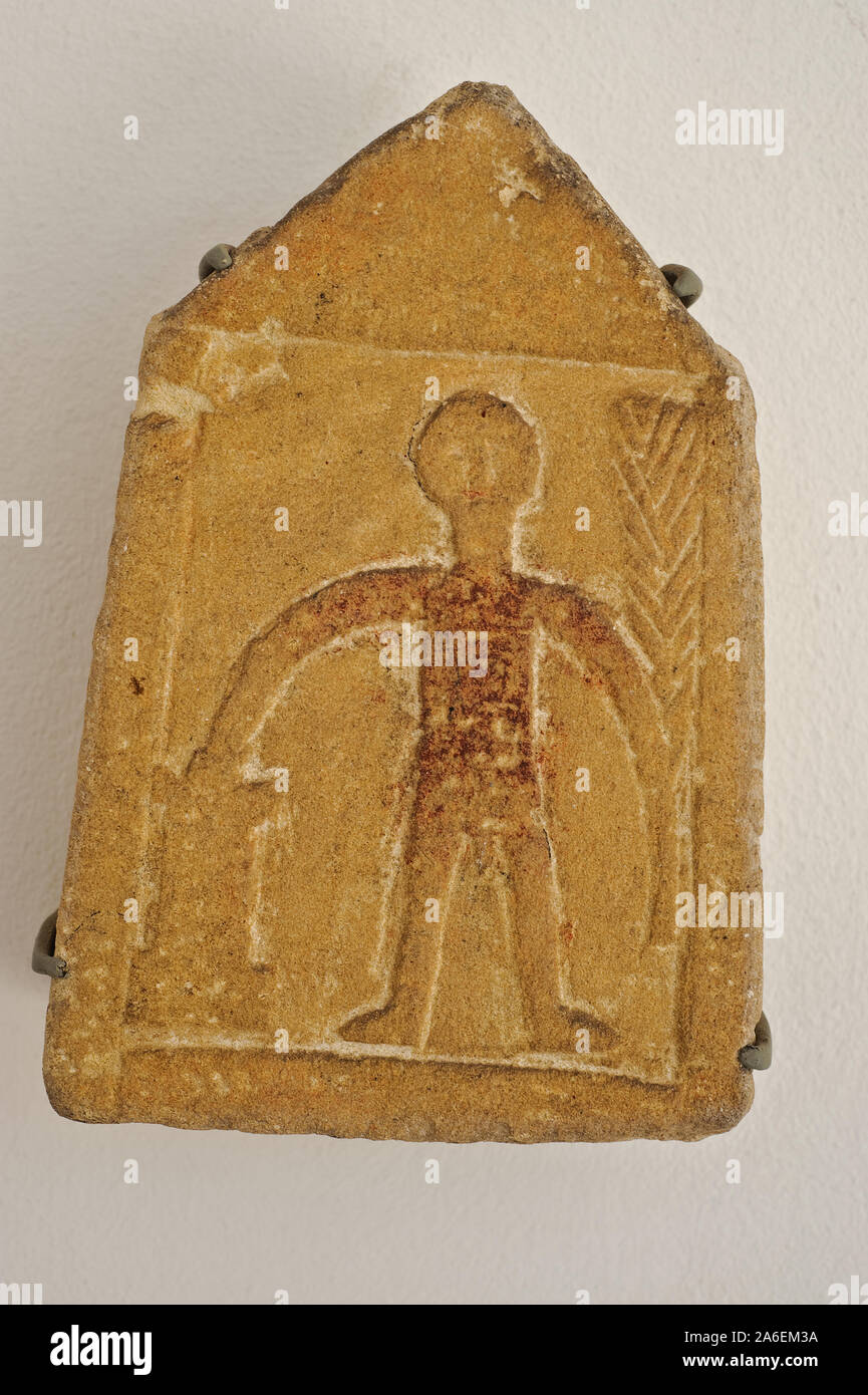 Votive stele from the ancient town of Volubilis (Morocco). It is probably dating from the 1° century BC. Stock Photo