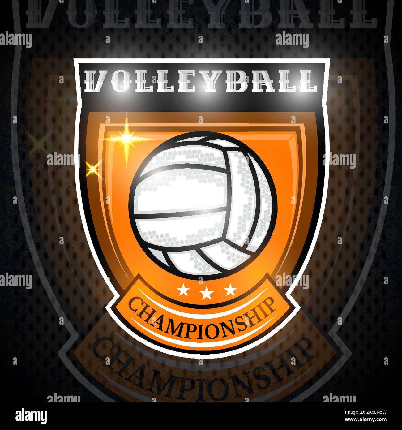 Volleyball in center of shield. Sport logo for any team or championship Stock Vector