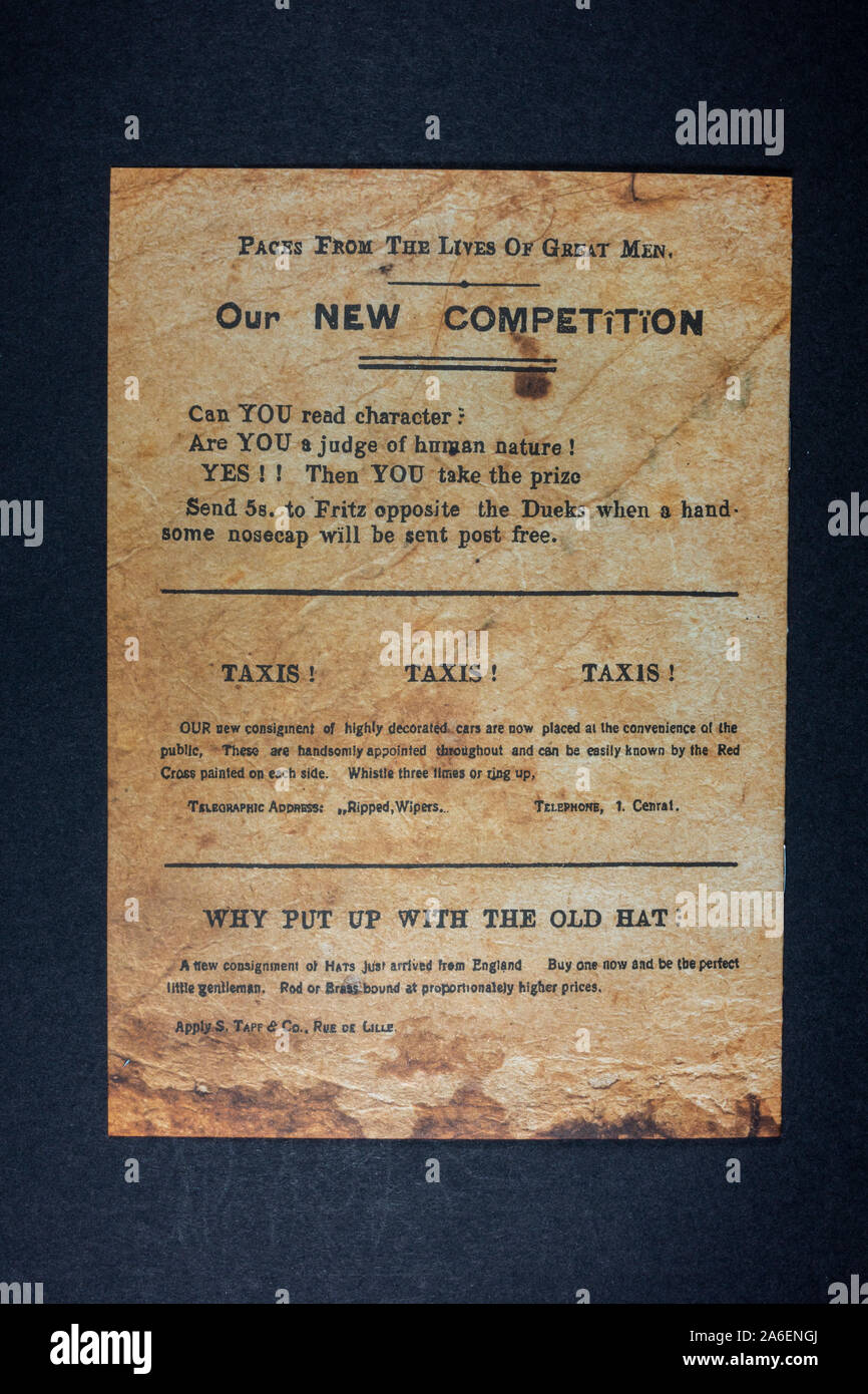 New 'Competition' in the Wipers Times of Salient News (12th February 1916), a piece of replica memorabilia from the World War One era. Stock Photo