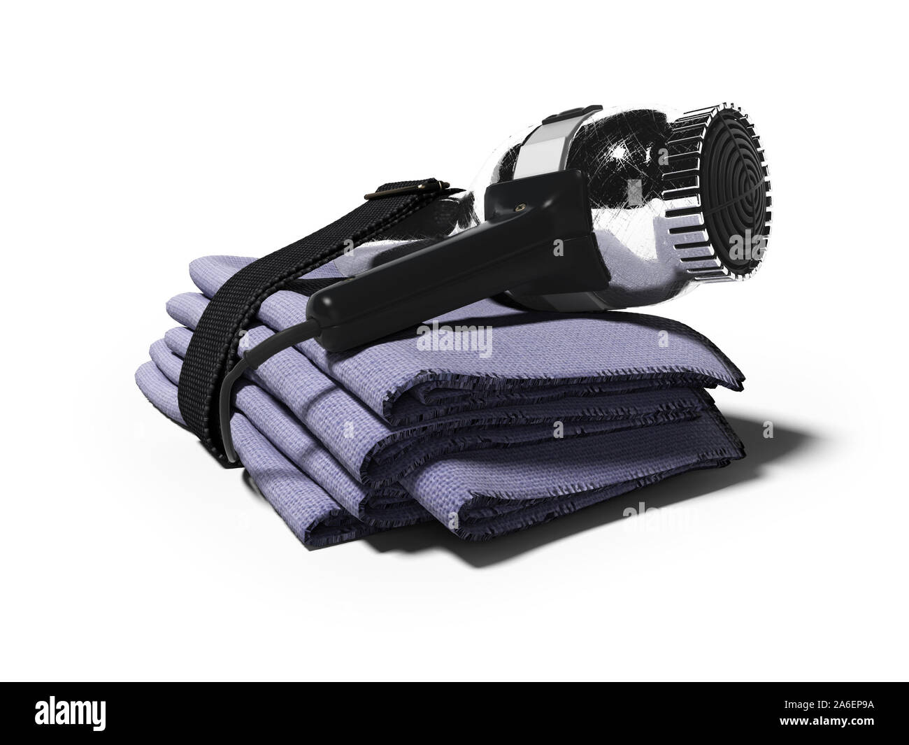 Set in hotel for drying hair dryer towels 3d render on white background