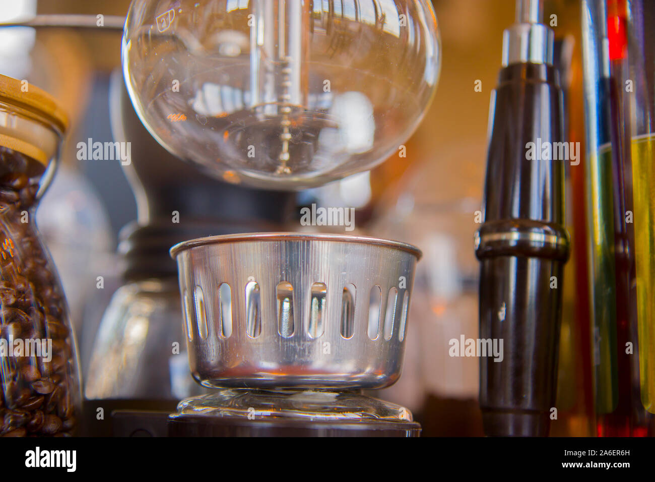syphon classic coffee maker. close up of siphon vacuum coffee maker at