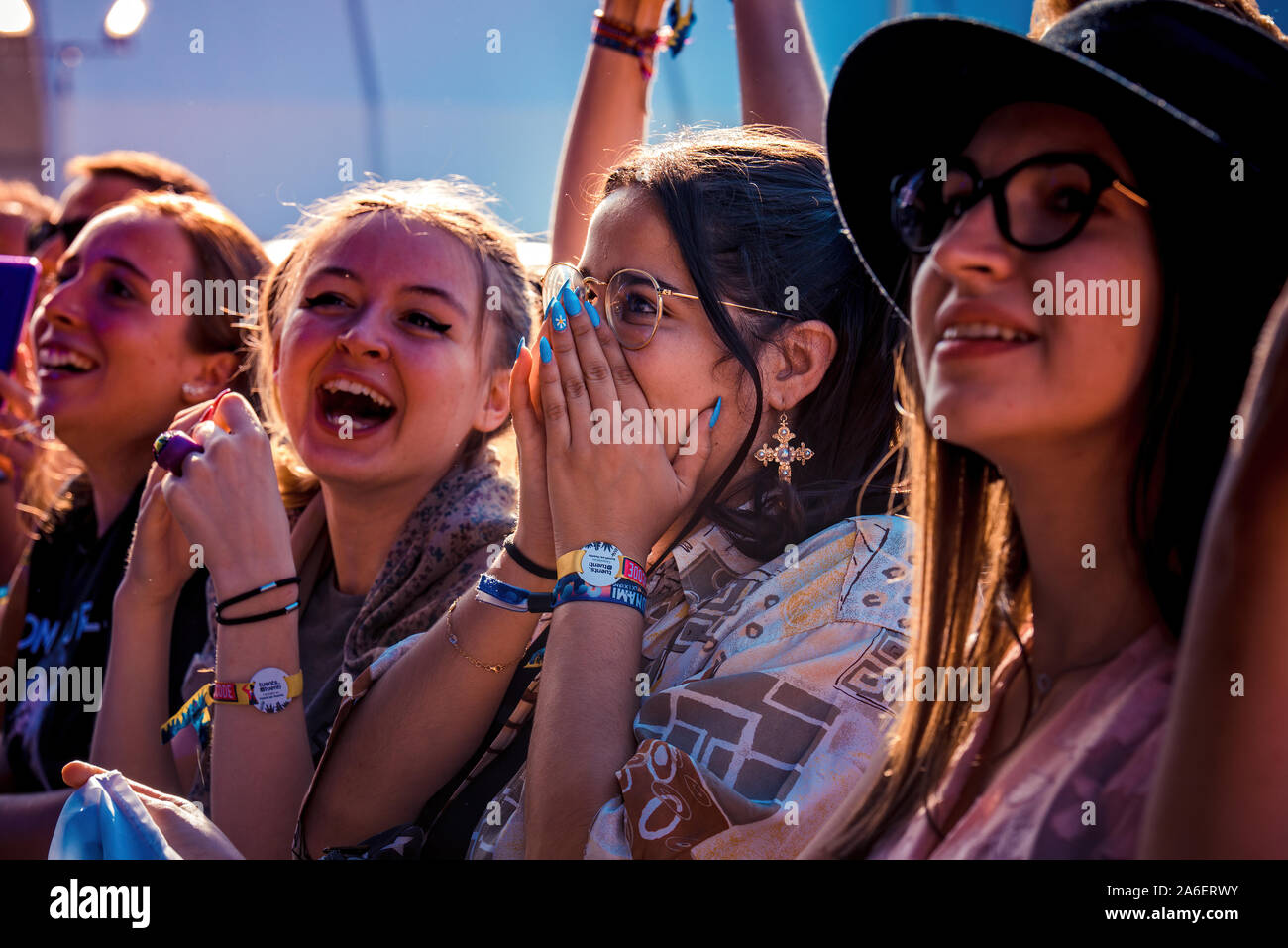 MADRID - SEP 7: Music fans in a concert at Dcode Music Festival on September 7, 2019 in Madrid, Spain. Stock Photo