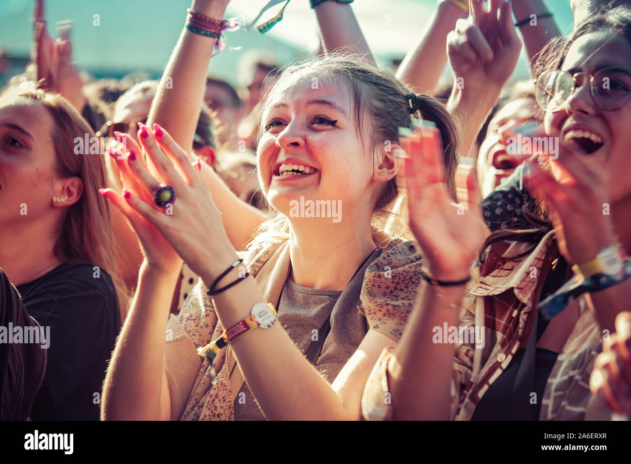 MADRID - SEP 7: Music fans in a concert at Dcode Music Festival on September 7, 2019 in Madrid, Spain. Stock Photo