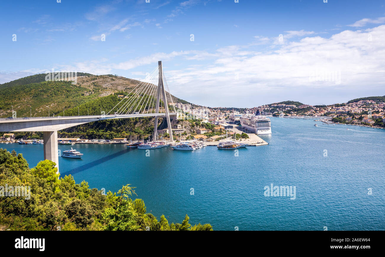Panorama of impressive Franjo Tudman bridge in Dubrovnik, Croatia Stock Photo