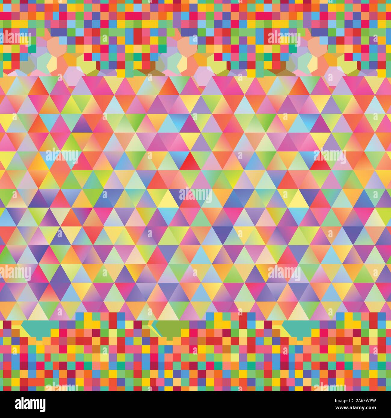 Seamless pattern with gainbow colored glitch styled bright messy shapes Stock Vector