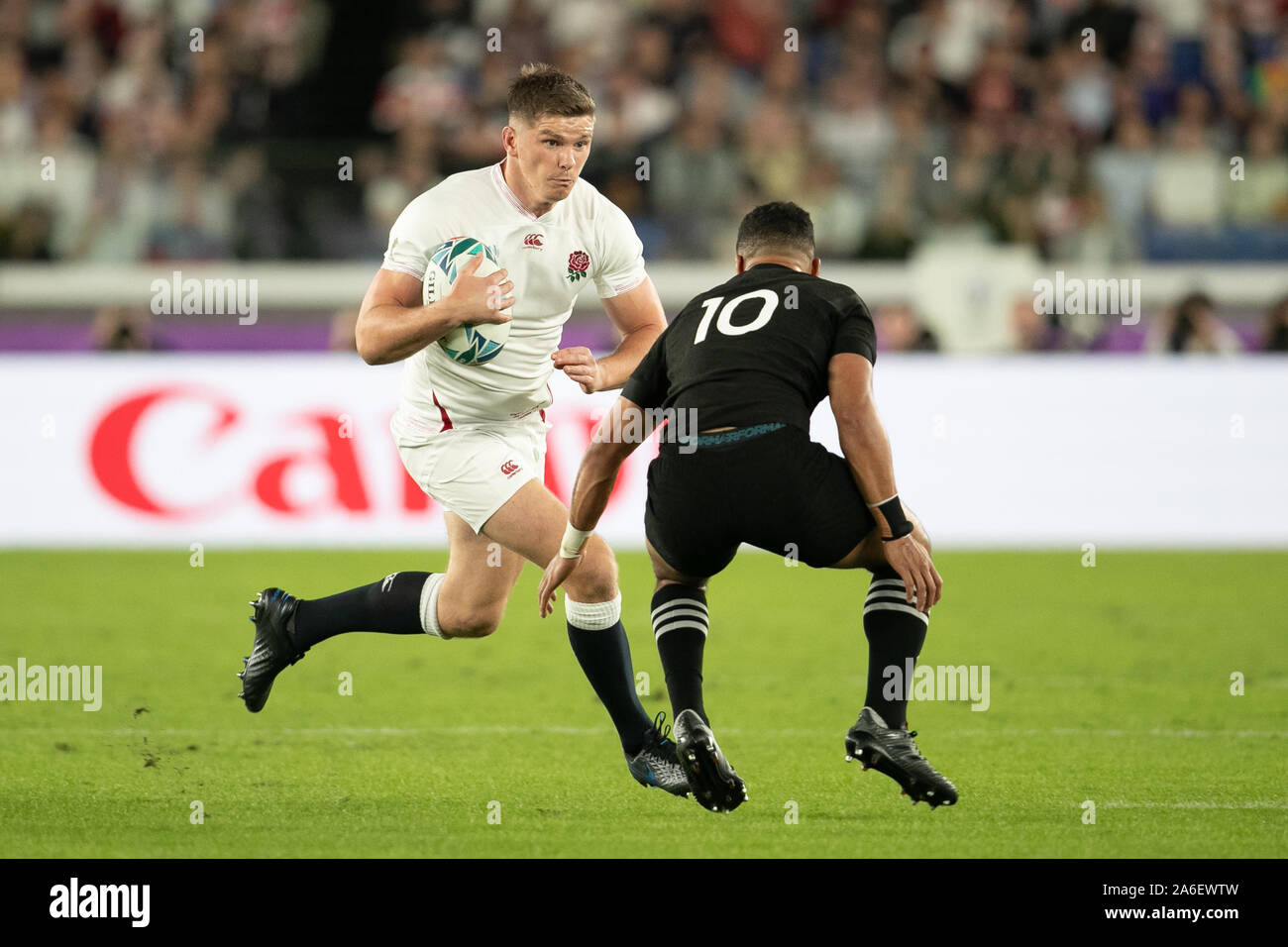 Yokohama, Japan. 26th Oct, 2019. Owen Farrell of England runs with the ball during the Rugby World Cup semi-final match between England and New Zealand in Kanagawa Prefecture, Japan, on October 26, 2019. Credit: European Sports Photographic Agency/Alamy Live News Stock Photo