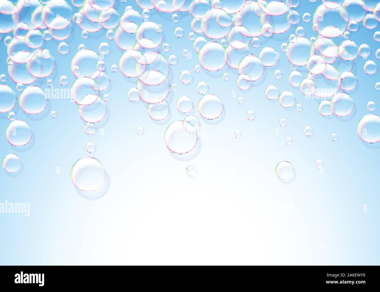 Soap bubbles abstract blue background with rainbow colored airy foam ...