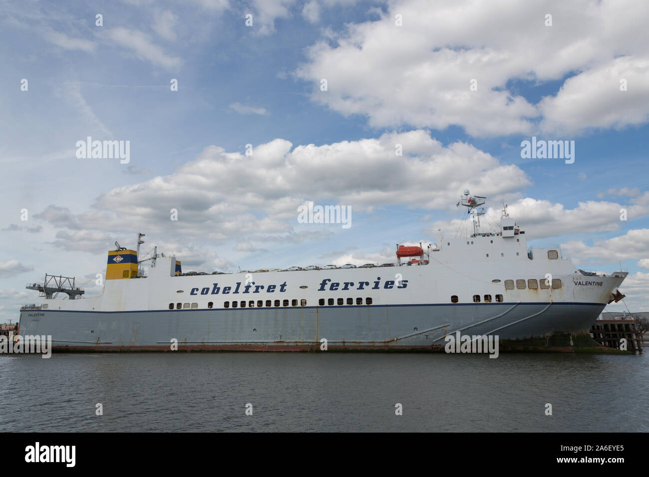 Cobelfret roro freight ferry pictured in the River Thames at Purfleet ...