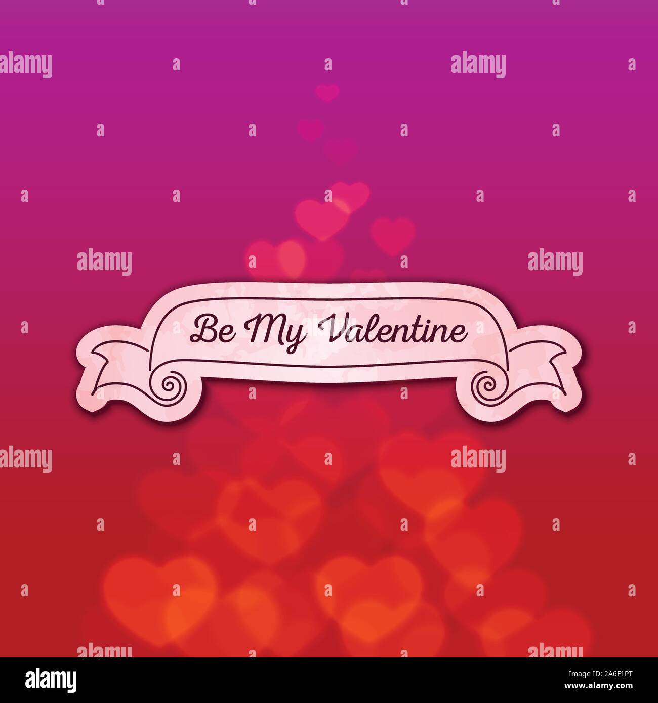 Valentines Day ribbon with scattered bokeh hearts Stock Vector