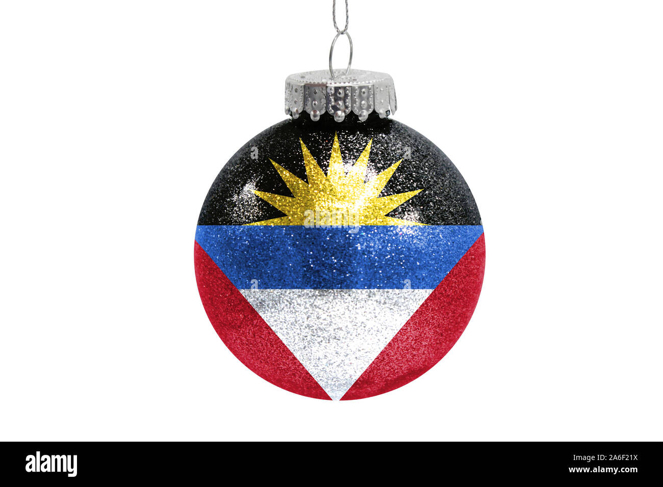 Glass Christmas ball toy isolated on white background with the flag of