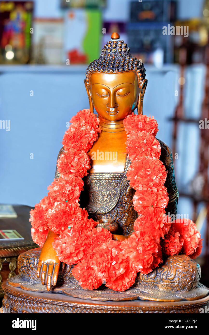 Shakyamuni Buddha with a gesture of touching the earth. Stock Photo