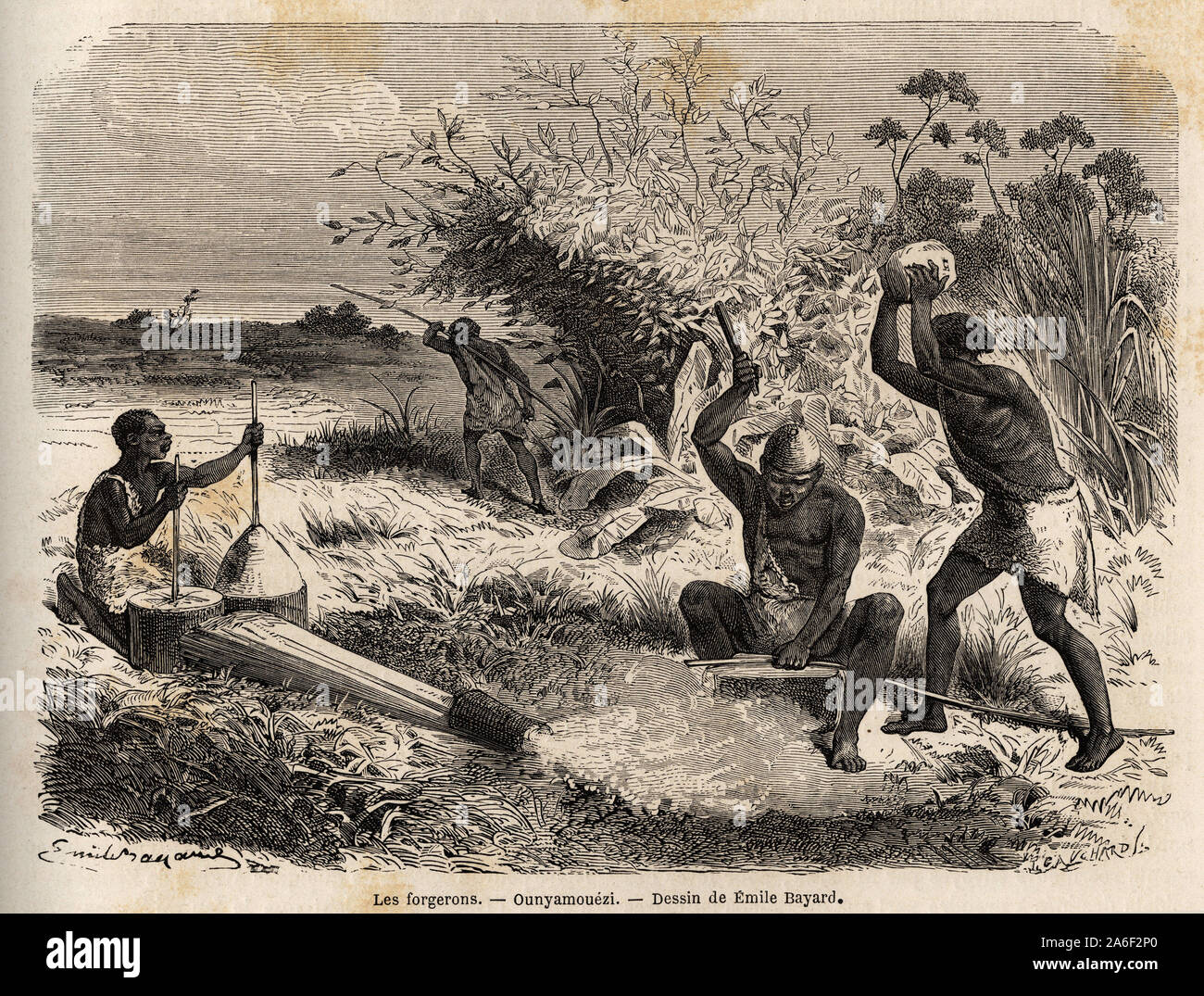 Les Forgerons Dans L Ounyamouezi Region Des Grands Lacs Afrique Dessin De Emile Bayard 17 11 Illustrant Le Voyage De Decouvertes En Afri Stock Photo Alamy