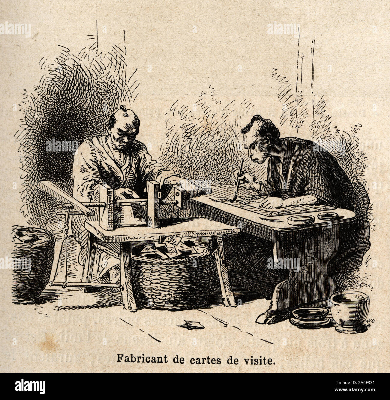 Le fabricant de cartes de visite. Gravure pour illustrer le voyage au Japon en 1863-1864, de Aime Humbert, ministre de la confederation suisse, in 'Le Stock Photo