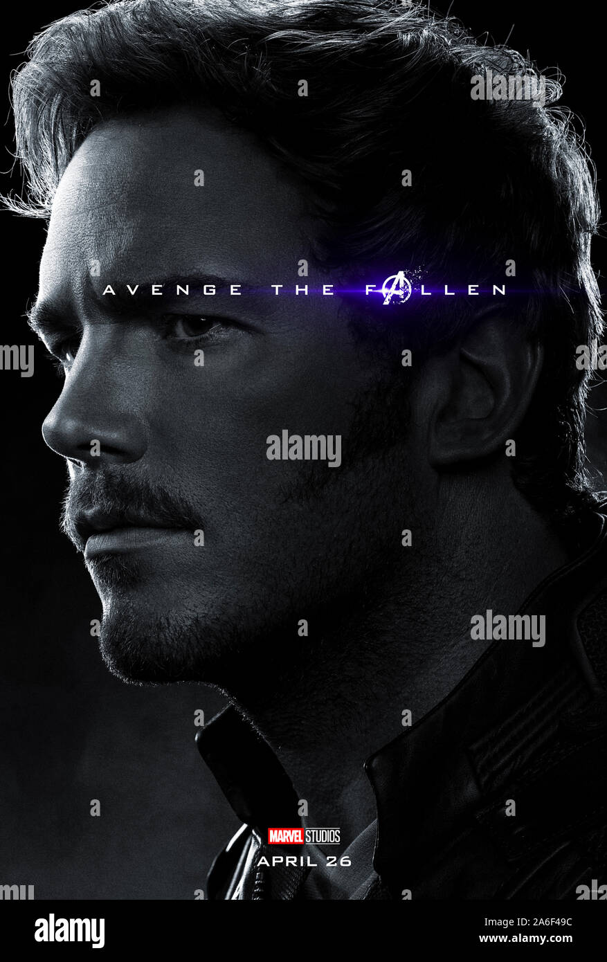 Character advance poster for Avengers: Endgame (2019) directed  by Anthony and Joe Russo starring Chris Pratt as Peter Quill / Star-Lord. The epic conclusion and 22nd film in the Marvel Cinematic Universe. Stock Photo