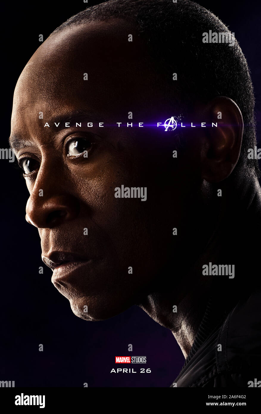 Character advance poster for Avengers: Endgame (2019) directed  by Anthony and Joe Russo starring Don Cheadle as James 'Rhodey' Rhodes / War Machine. The epic conclusion and 22nd film in the Marvel Cinematic Universe. Stock Photo