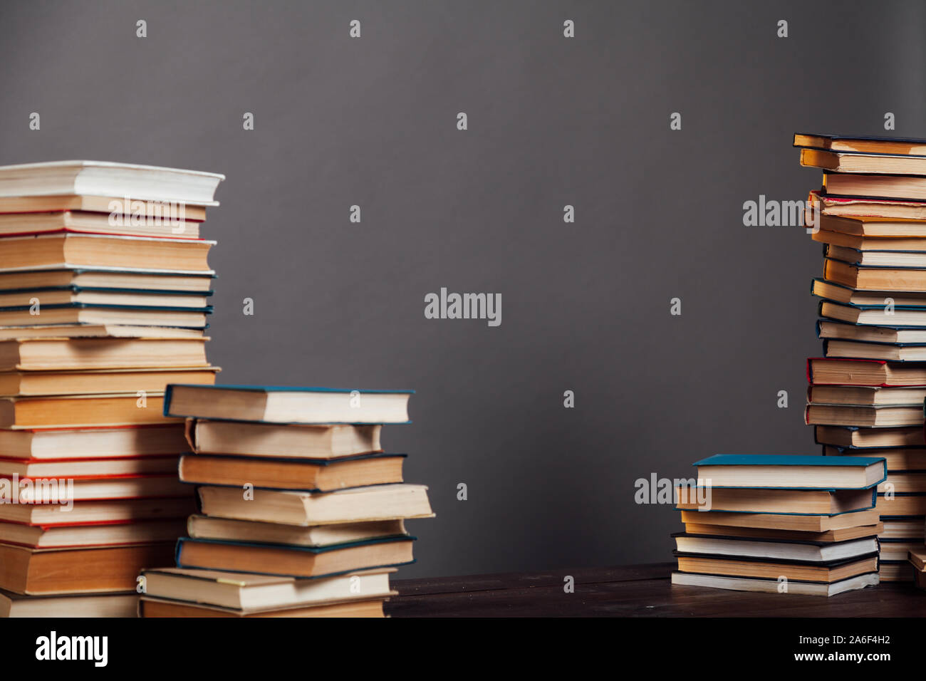 a lot of different educational books on a gray background Stock Photo