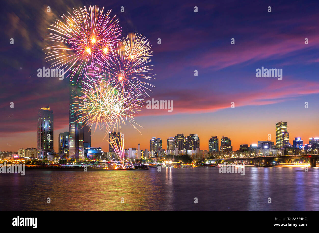 Seoul Fireworks Festival in Night city at Yeouido, South Korea. Stock Photo