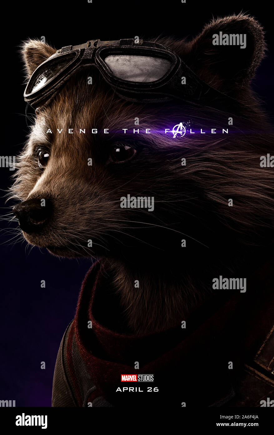 Character advance poster for Avengers: Endgame (2019) directed  by Anthony and Joe Russo starring Bradley Cooper as Rocket. The epic conclusion and 22nd film in the Marvel Cinematic Universe. Stock Photo