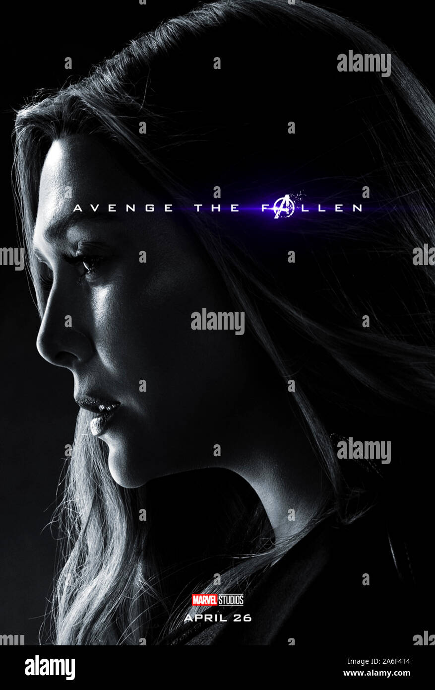 Character advance poster for Avengers: Endgame (2019) directed  by Anthony and Joe Russo starring Elizabeth Olsen as Wanda Maximoff / Scarlet Witch. The epic conclusion and 22nd film in the Marvel Cinematic Universe. Stock Photo