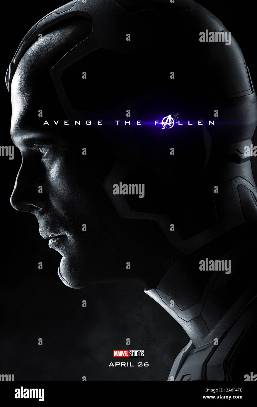 Character advance poster for Avengers: Endgame (2019) directed  by Anthony and Joe Russo featuring Paul Bettany as Vision. The epic conclusion and 22nd film in the Marvel Cinematic Universe. Stock Photo