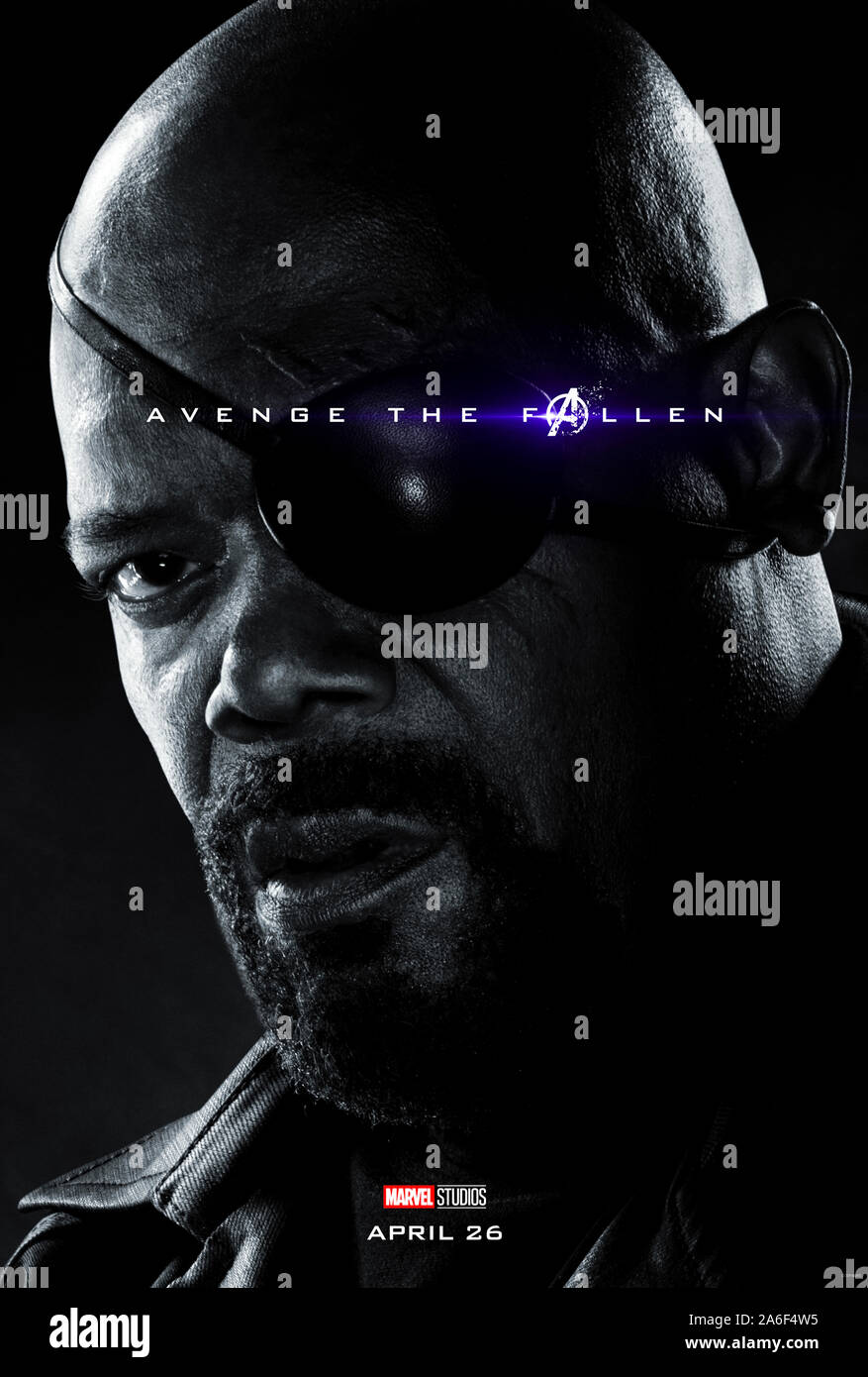 Character advance poster for Avengers: Endgame (2019) directed  by Anthony and Joe Russo starring Samuel L. Jackson as Nick Fury. The epic conclusion and 22nd film in the Marvel Cinematic Universe. Stock Photo