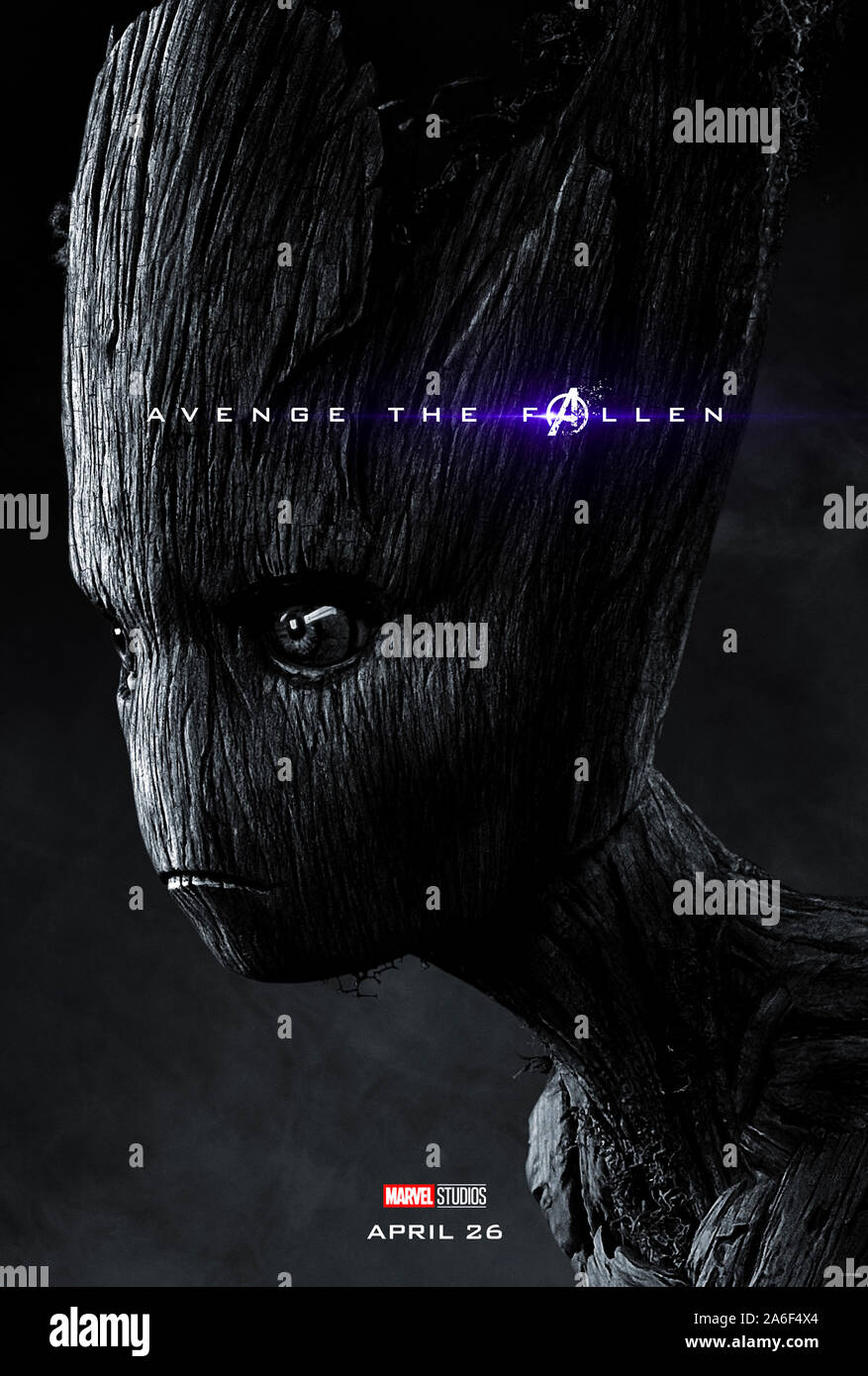 Character advance poster for Avengers: Endgame (2019) directed  by Anthony and Joe Russo starring Vin Diesel as Groot. The epic conclusion and 22nd film in the Marvel Cinematic Universe. Stock Photo