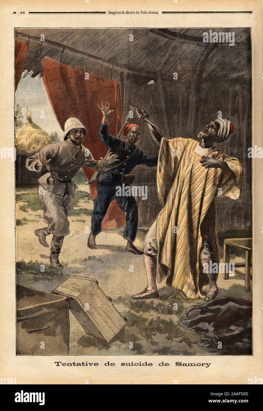 Tentative de suicide de Samory  ( ou Samori) Toure ( 1830-1900), souverain d'un territoire comprenant l'actuelle Guinee et le Burkina-Faso ( Burkina F Stock Photo