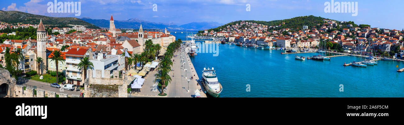 Travel and landmarks of Croatia - splendid Trogir historic town, panoramic view Stock Photo