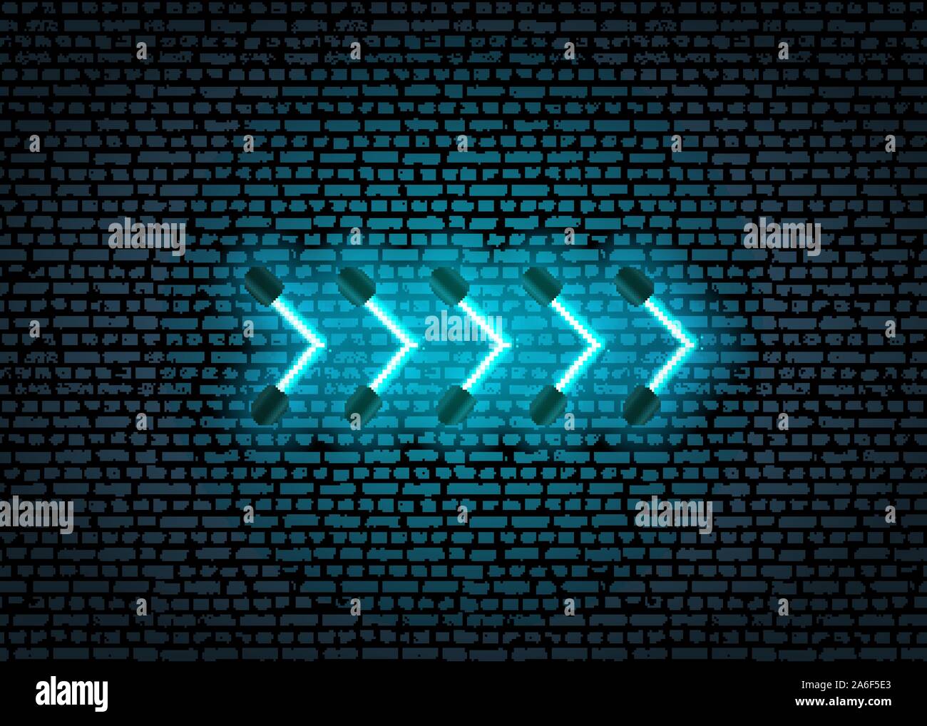 Bright blue neon glowing arrow pointer on dark brick wall Stock Vector ...