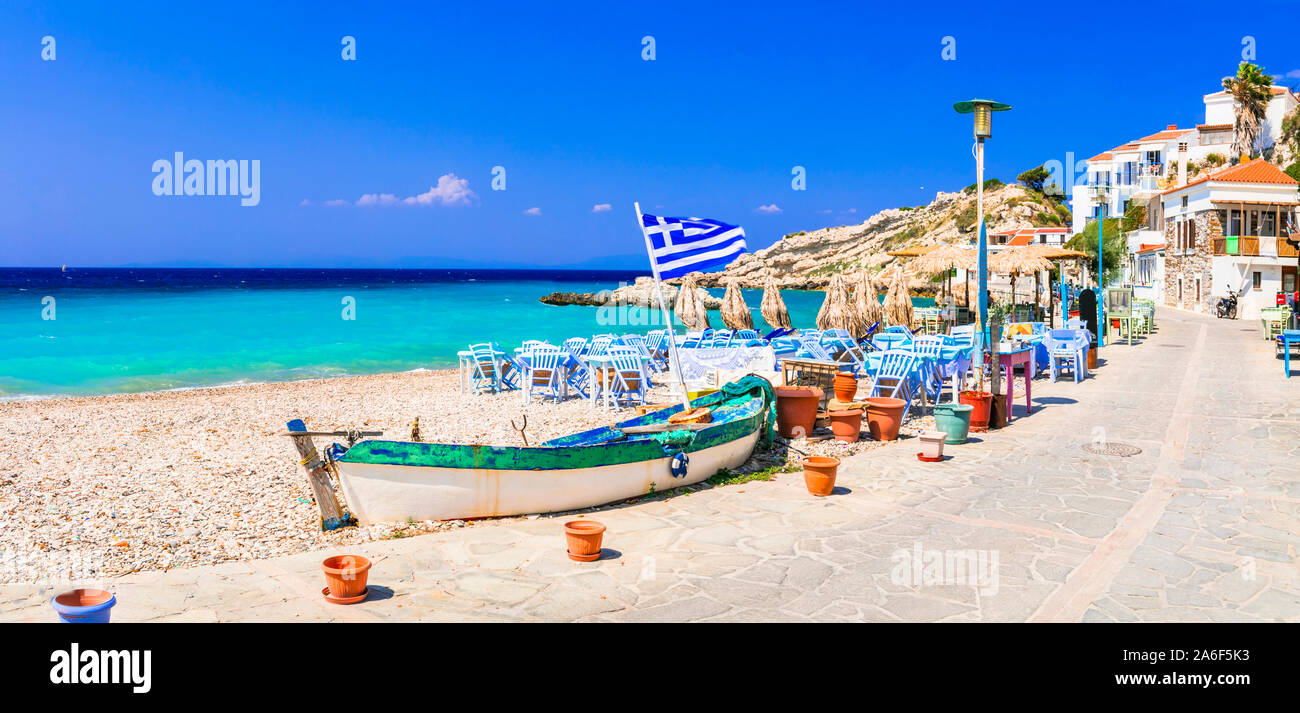 Wonderful authentic Greece - Samos island, beautiful Kokkari village with splendid sea Stock Photo