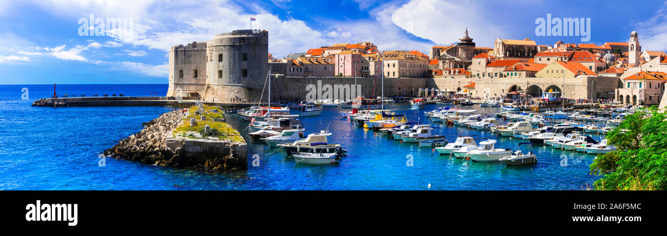 Travel and landmarks of Croatia - beautiful historic Dubrovnik town in Dalmatia, popular tourist and cruise destination Stock Photo