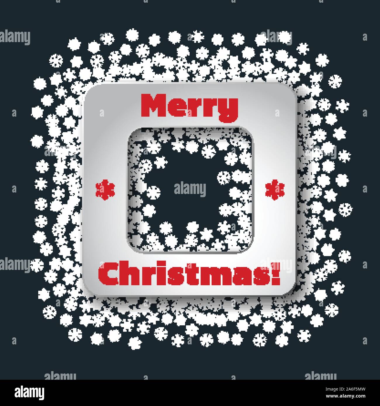 Scattered snowflakes under the retro frame Stock Vector