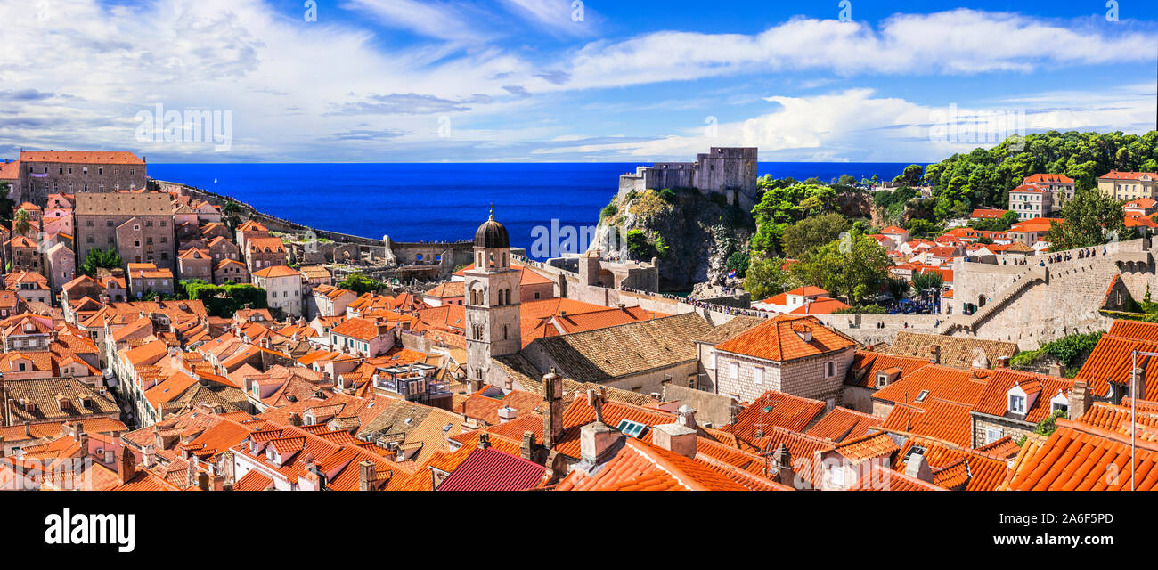 Travel and landmarks of Croatia - beautiful historic Dubrovnik town in Dalmatia, popular tourist and cruise destination Stock Photo