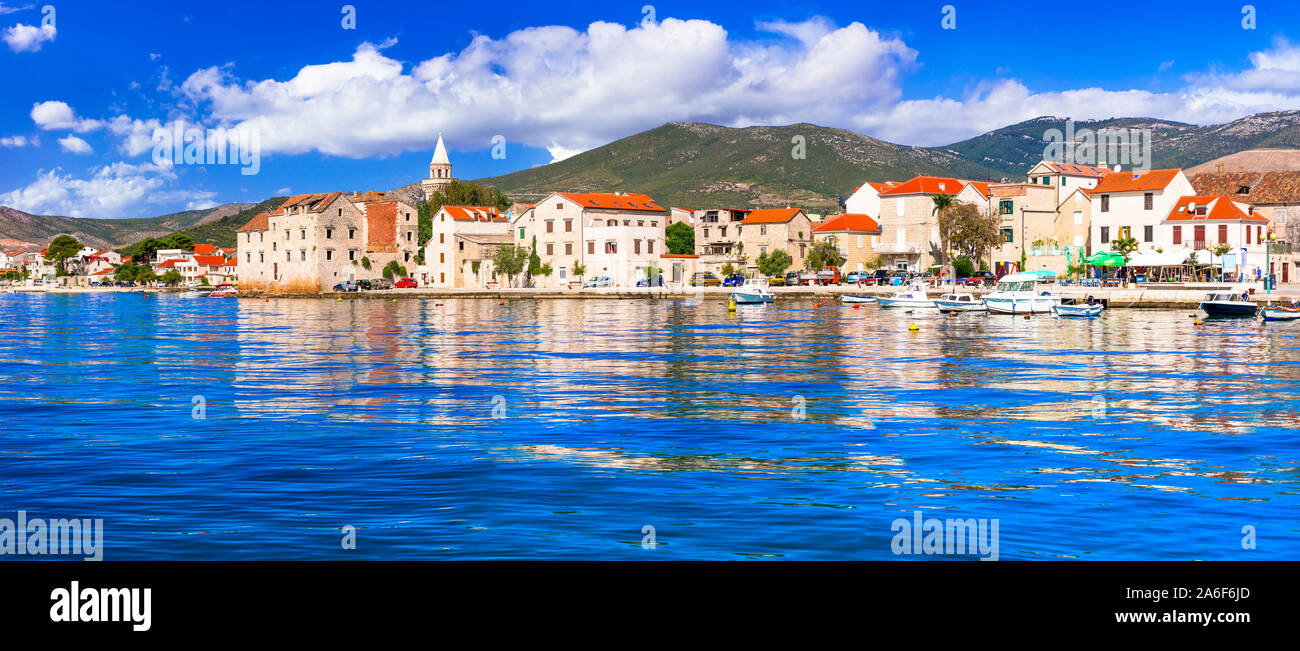 Beautiful scenery of Dalmatia. Croatia. Traditional fishing village Kastel Novi. Kastela town Stock Photo