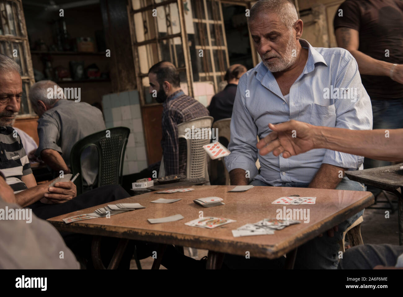 old men from Damascus playing cards and dice games Stock Photo