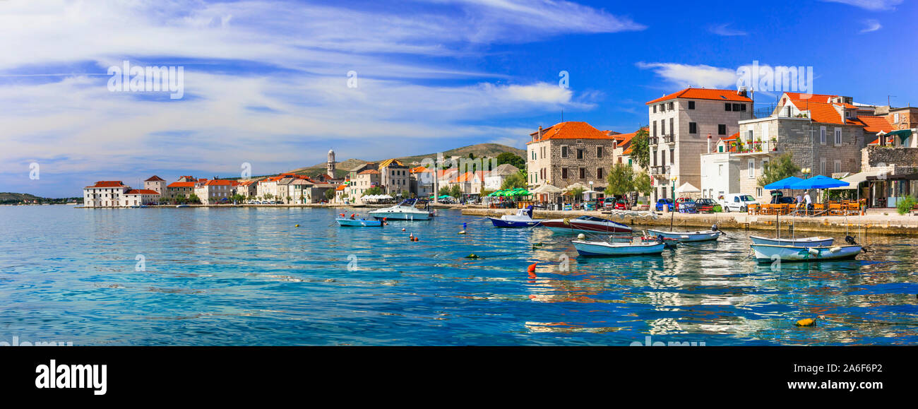 Beautiful scenery of Dalmatia. Croatia. Traditional fishing village Kastel Novi. Kastela town Stock Photo