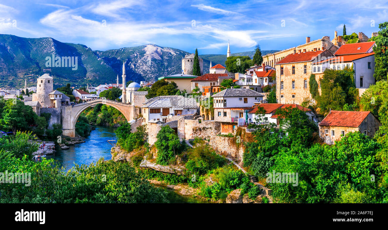 Iconic town Mostar with famous bridge in Bosnia and Herzegovina Stock Photo