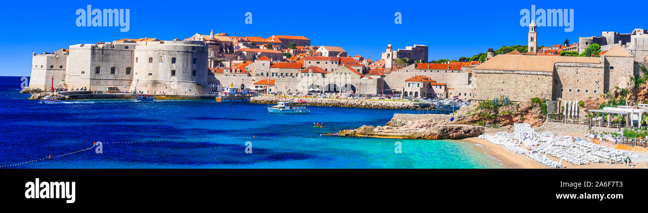 Travel and landmarks of Croatia - beautiful historic Dubrovnik town in Dalmatia, popular tourist and cruise destination Stock Photo