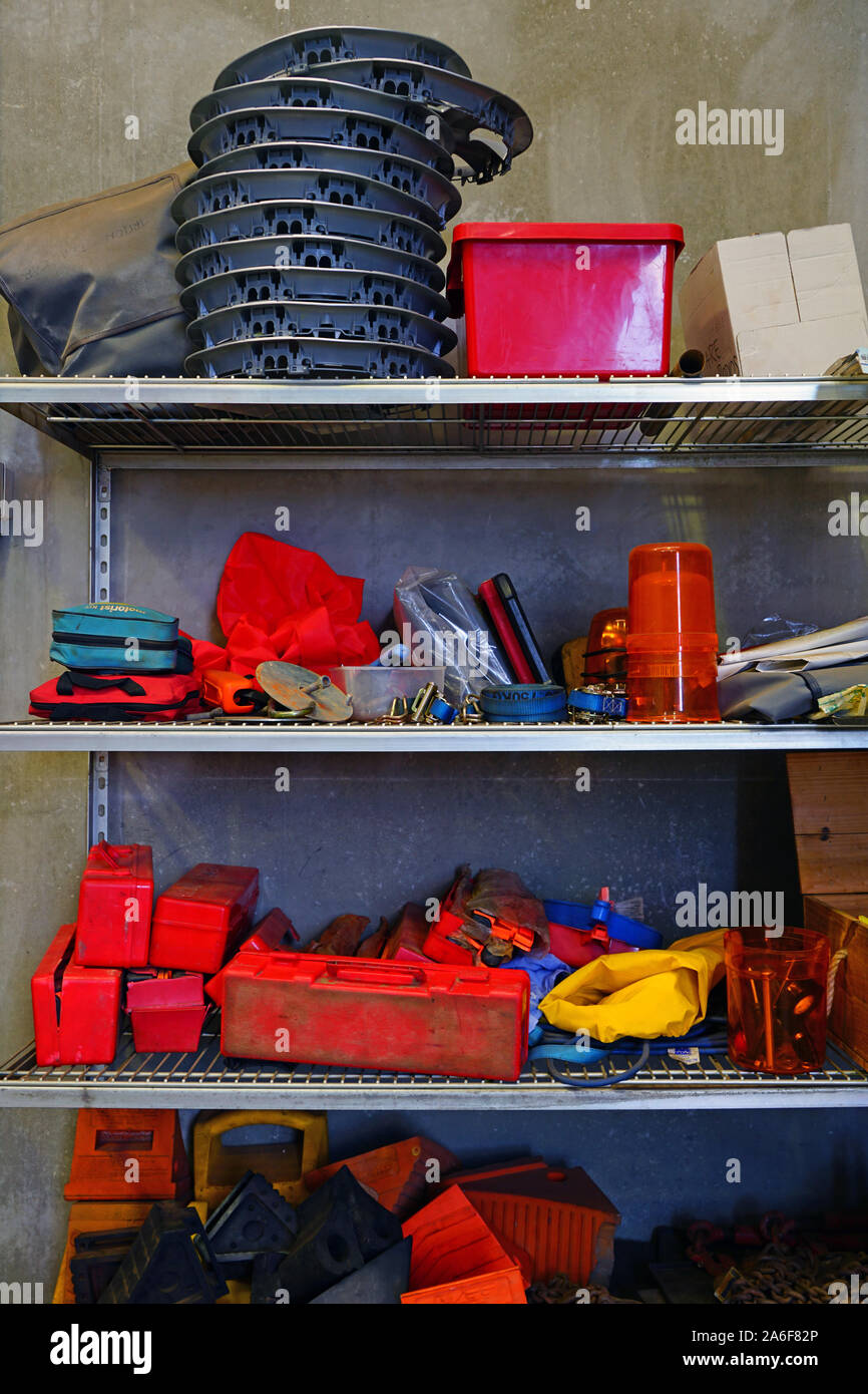Tools in a garage auto repair shop Stock Photo